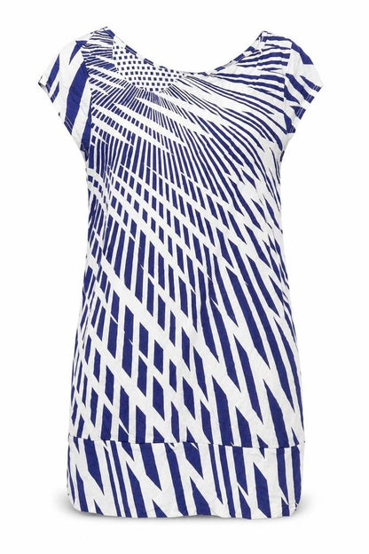 Warehouse Womens Blue Geometric Viscose Basic T-Shirt Size 14 Boat Neck