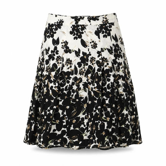 Maine New England Womens Ivory Floral Cotton Flare Skirt Size 8 Zip