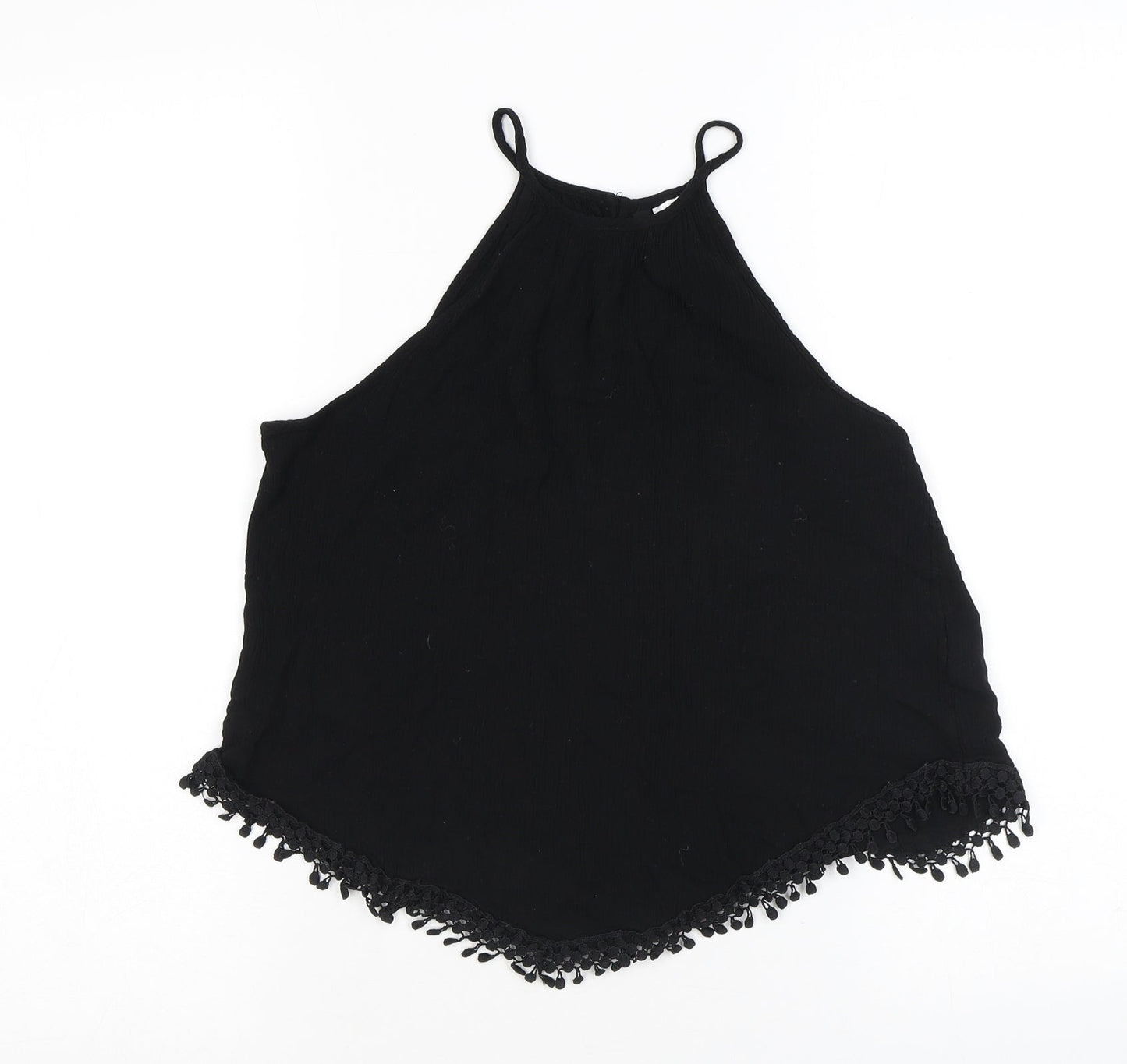 H&M Womens Black Viscose Camisole Tank Size 6 Halter - Tassles