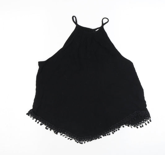 H&M Womens Black Viscose Camisole Tank Size 6 Halter - Tassles