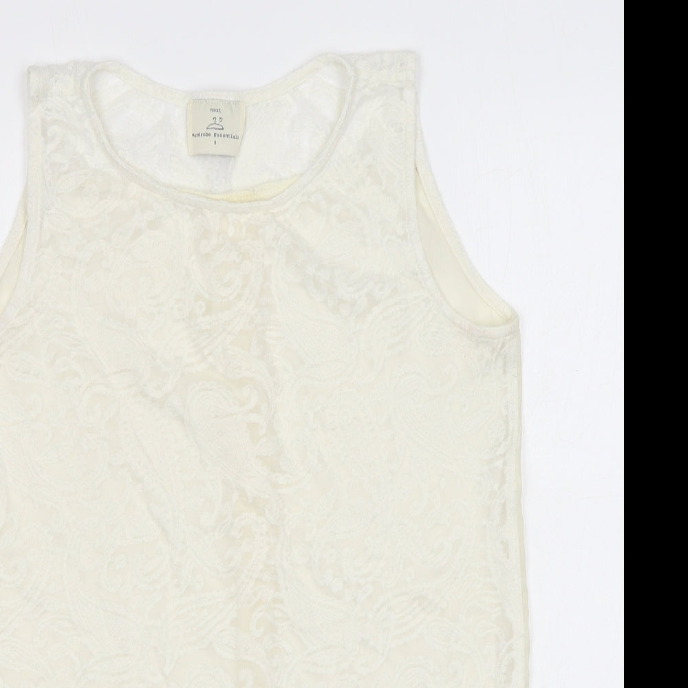 NEXT Womens Ivory Paisley Cotton Basic Tank Size 8 Round Neck