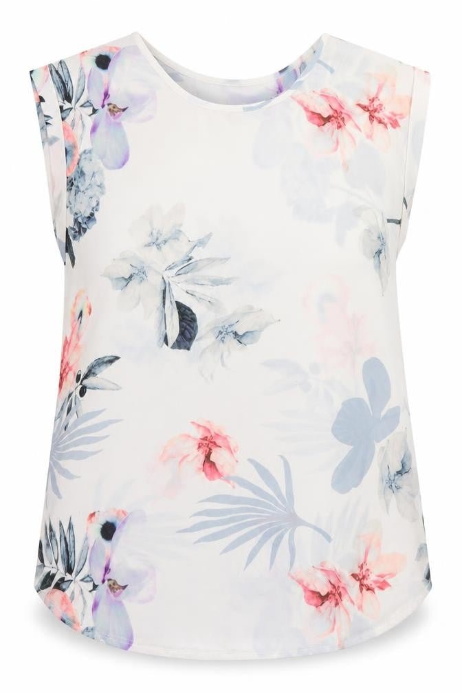 Stella Womens White Floral Polyester Basic Blouse Size 12 Crew Neck