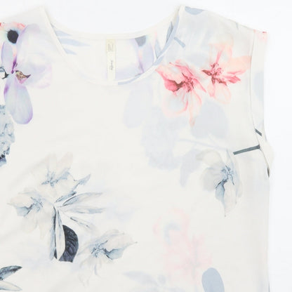 Stella Womens White Floral Polyester Basic Blouse Size 12 Crew Neck
