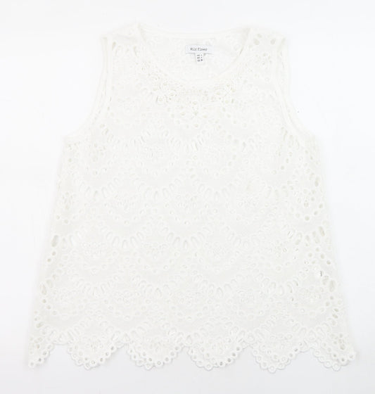 Wild Flower Womens White Polyester Basic Blouse Size L Crew Neck - Gemstones