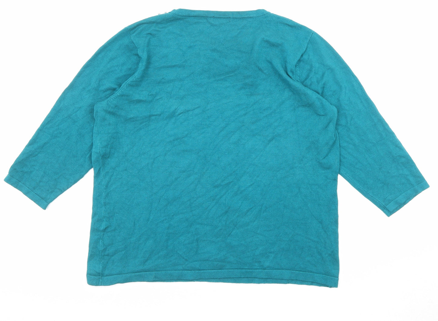 Bonmarché Womens Green Crew Neck Viscose Pullover Jumper Size XL - Embellished Neckline