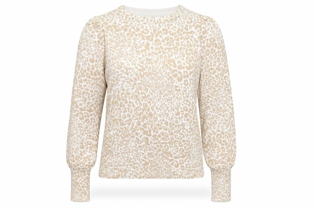 Marks & Spencer Womens Beige Round Neck Animal Print Viscose Pullover Jumper Size M