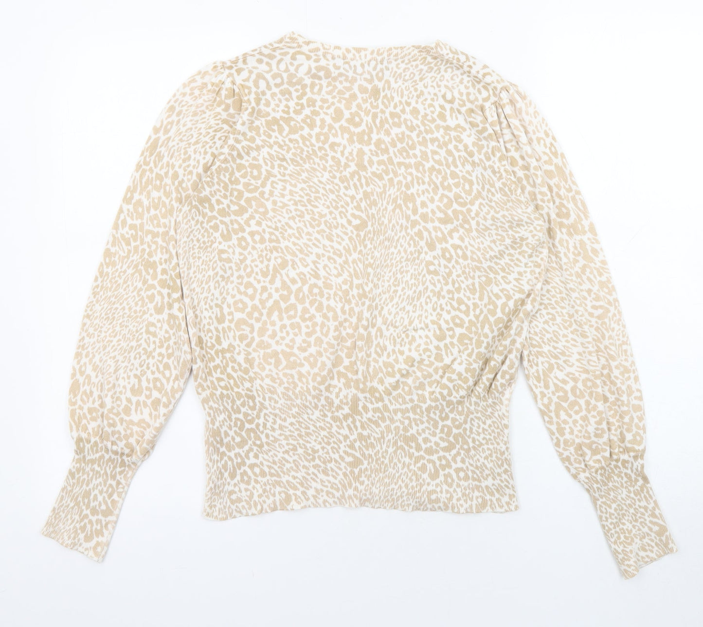 Marks and Spencer Womens Beige Round Neck Animal Print Viscose Pullover Jumper Size M