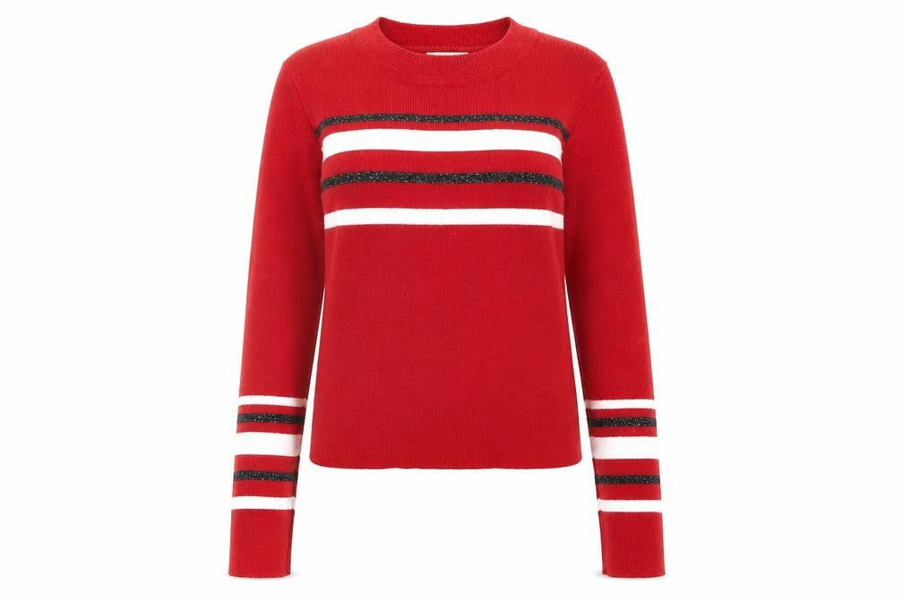 Luc-ce Womens Red Round Neck Striped Viscose Pullover Jumper Size M - Size M-L