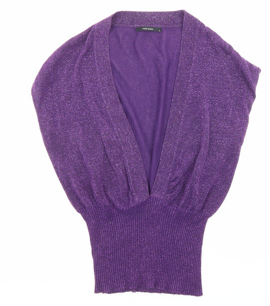 VERO MODA Womens Purple V-Neck Polyester Pullover Jumper Size M - Glitter