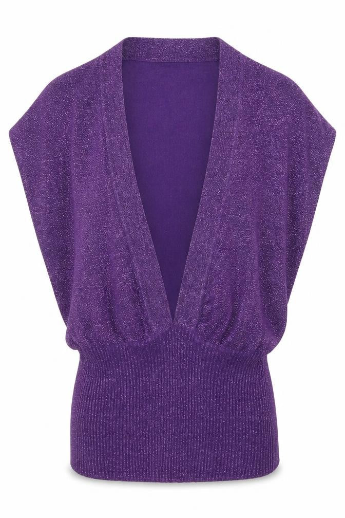 VERO MODA Womens Purple V-Neck Polyester Pullover Jumper Size M - Glitter