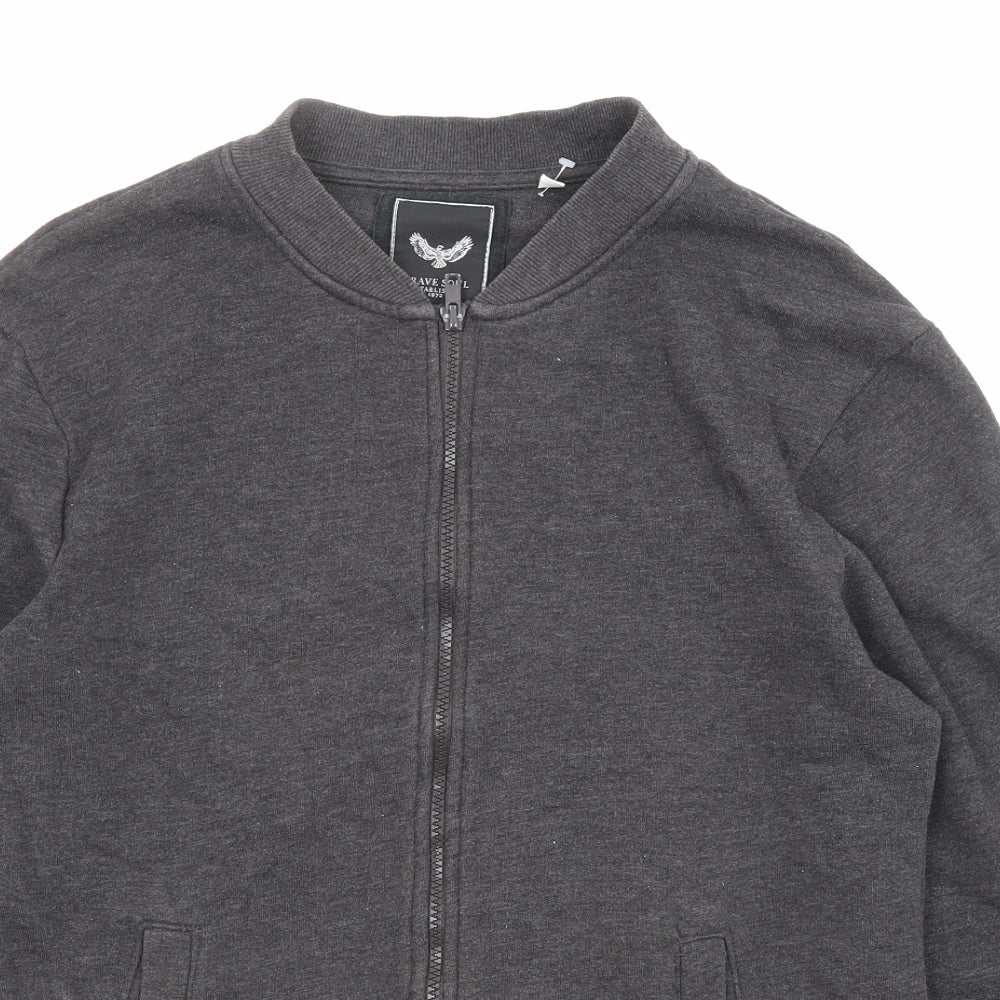 Brave Soul Mens Grey Jacket Size M Zip - Pockets