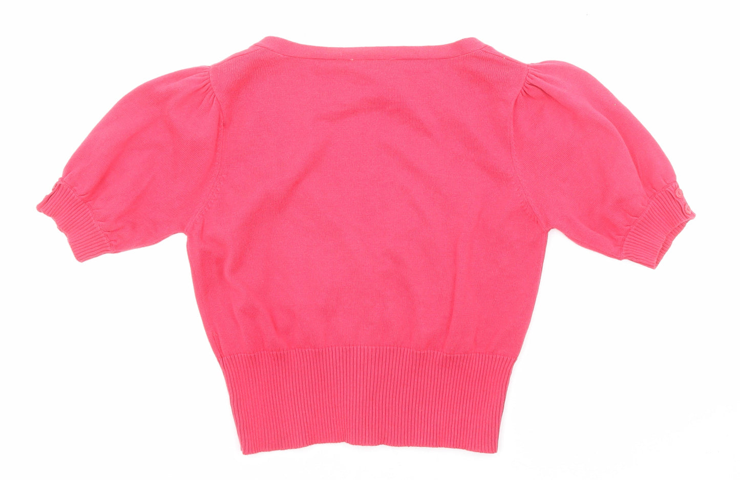 New Look Womens Pink V-Neck Cotton Pullover Jumper Size 12 - Balloon sleeves