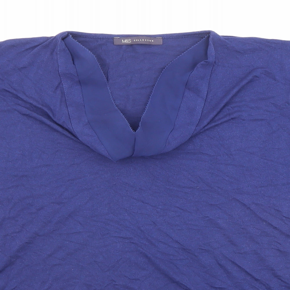 Marks and Spencer Womens Blue Polyester Basic T-Shirt Size 16 Cowl Neck