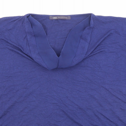 Marks & Spencer Womens Blue Polyester Basic T-Shirt Size 16 Cowl Neck