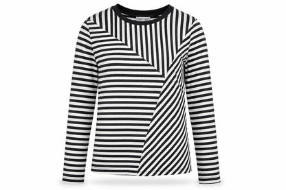 Warehouse Womens Black Striped Polyester Basic T-Shirt Size 8 Round Neck