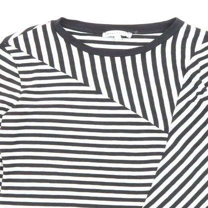 Warehouse Womens Black Striped Polyester Basic T-Shirt Size 8 Round Neck