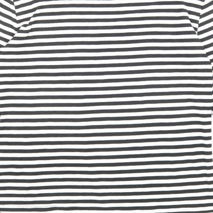 Warehouse Womens Black Striped Polyester Basic T-Shirt Size 8 Round Neck