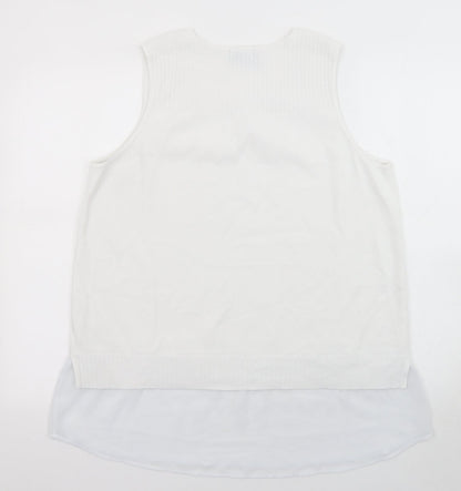 Next Womens White Scoop Neck Polyester Pullover Jumper Size L