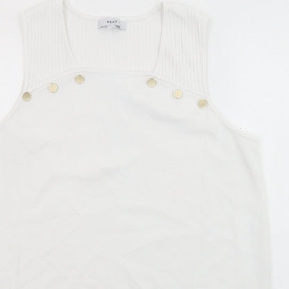 Next Womens White Scoop Neck Polyester Pullover Jumper Size L