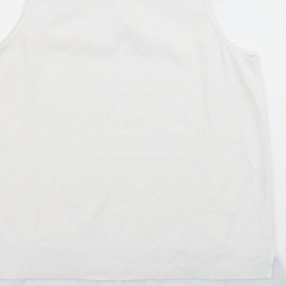 Next Womens White Scoop Neck Polyester Pullover Jumper Size L