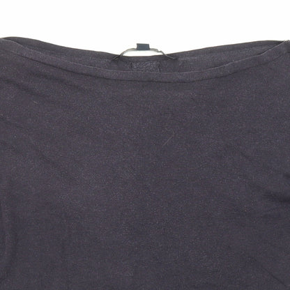 Close-up detail of French Connection women’s blue boat neck lyocell jumper, size M