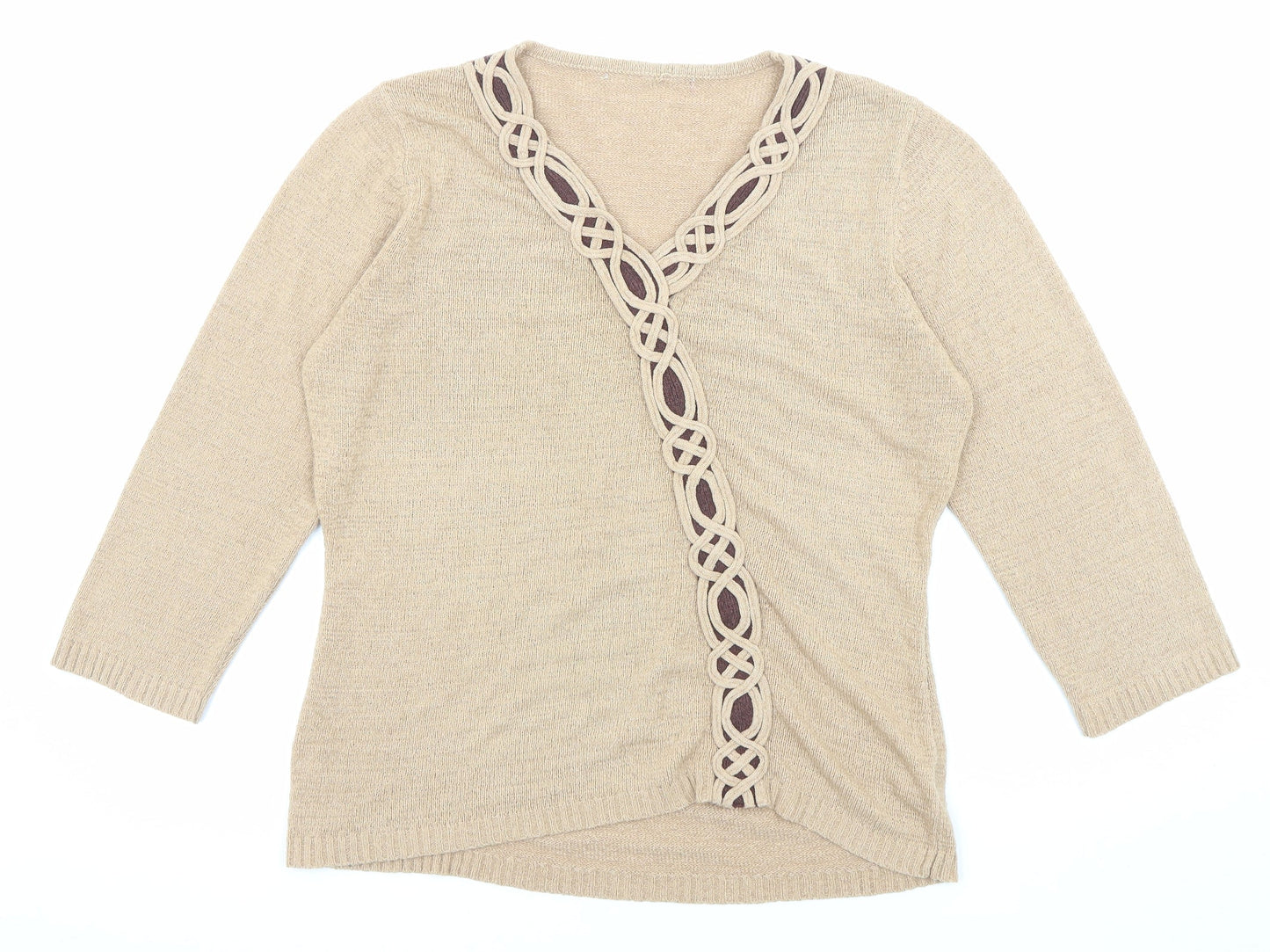 Stephen Womens Beige V-Neck Acrylic Pullover Jumper Size M