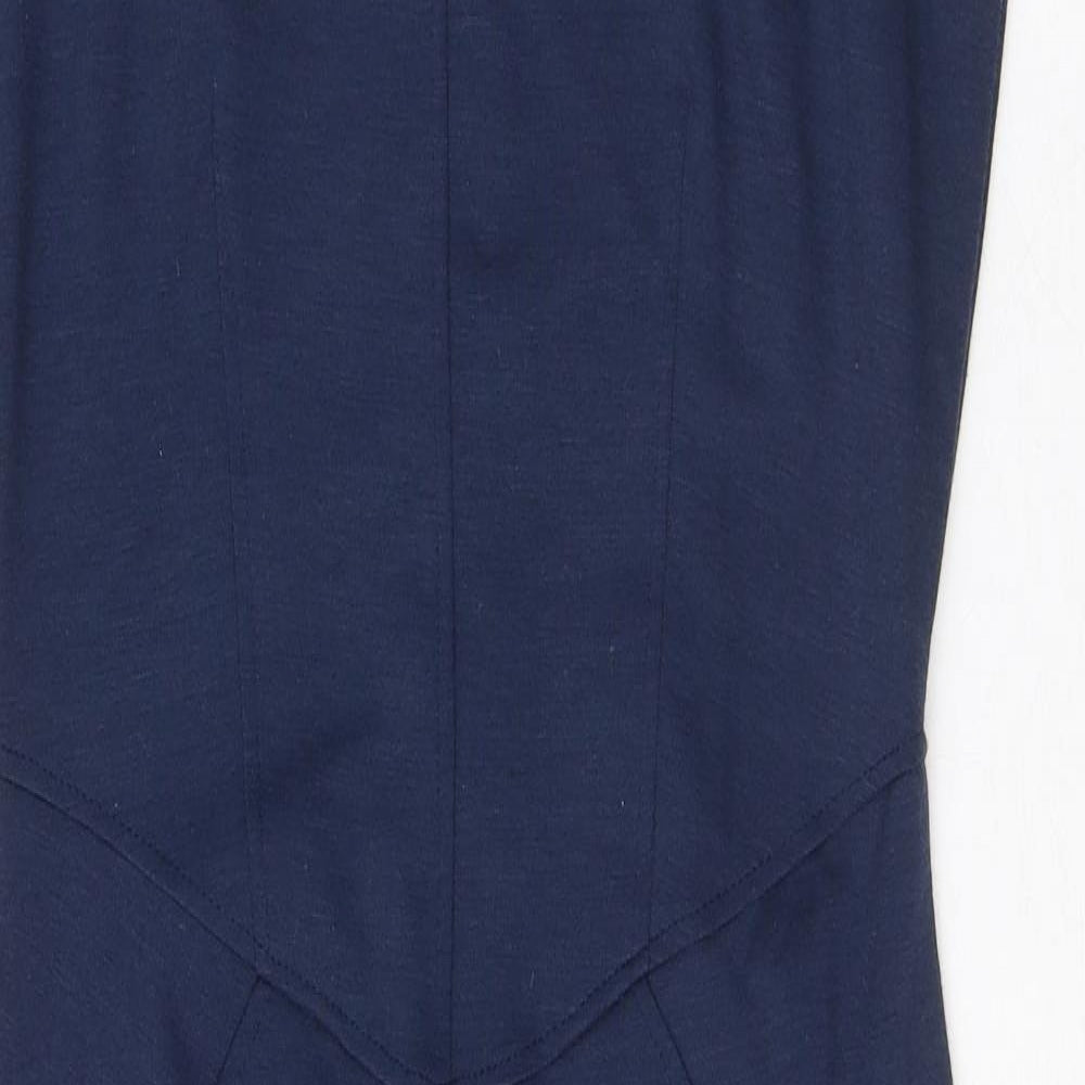 Closet Womens Blue Polyester Pencil Dress Size 10 Boat Neck Zip - Puff Shoulder