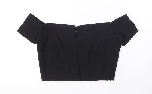 Vesper Womens Black Viscose Cropped T-Shirt Size 10 Off the Shoulder - V cut out detail