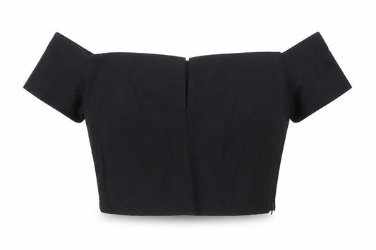 Vesper Womens Black Viscose Cropped T-Shirt Size 10 Off the Shoulder - V cut out detail