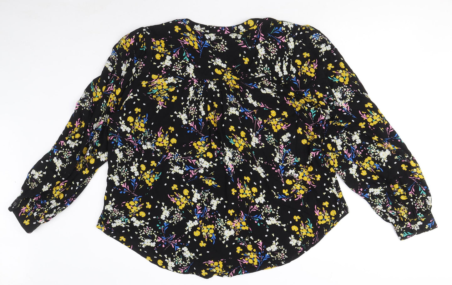 Marks and Spencer Womens Black Floral Viscose Basic Button-Up Size 12 Round Neck