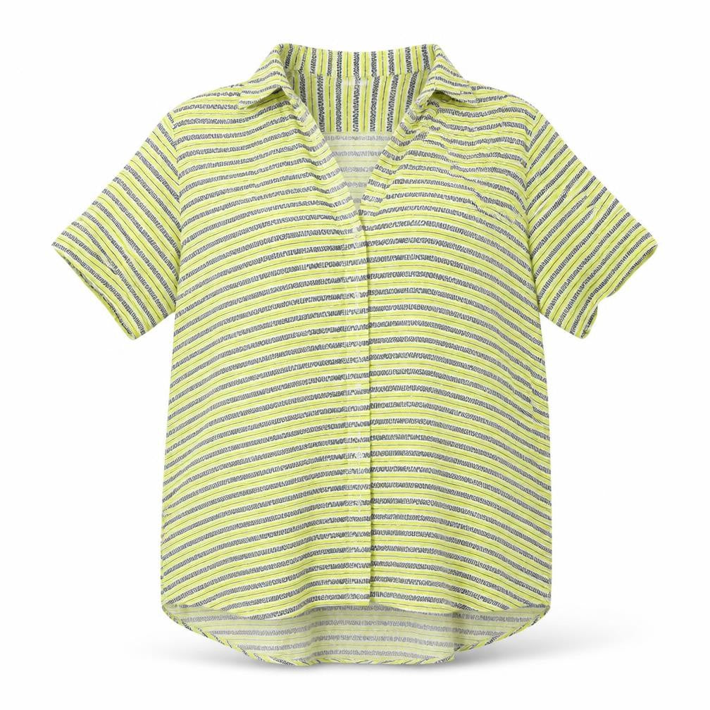 Zara Womens Yellow Geometric Polyester Basic Button-Up Size L Collared - Lemonade