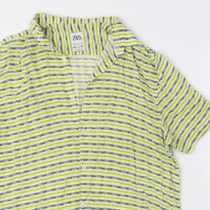 Zara Womens Yellow Geometric Polyester Basic Button-Up Size L Collared - Lemonade