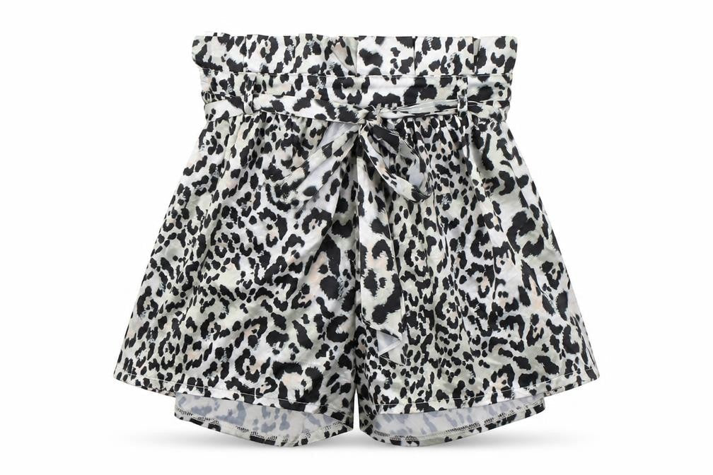 PRETTYLITTLETHING Womens Silver Animal Print Polyester Paperbag Shorts Size 10 Regular Zip - Belted