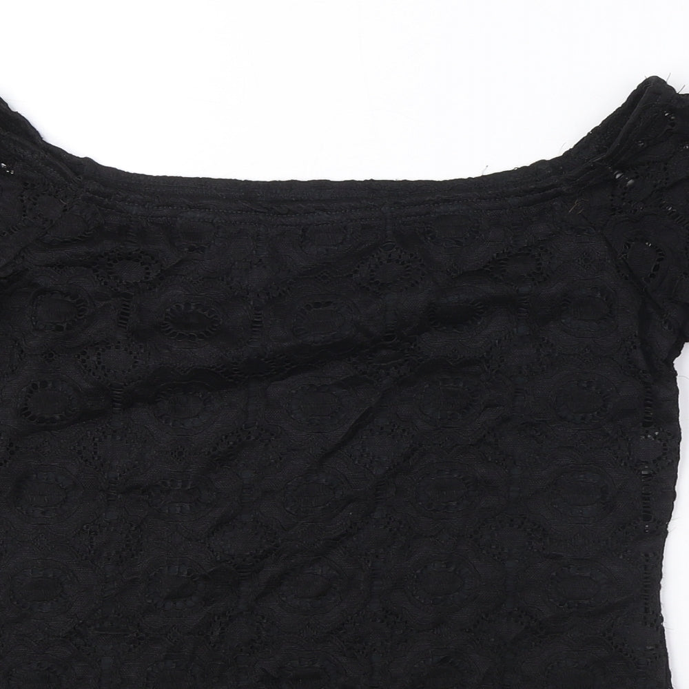 Dorothy Perkins Womens Black Nylon Basic Blouse Size 10 Off the Shoulder