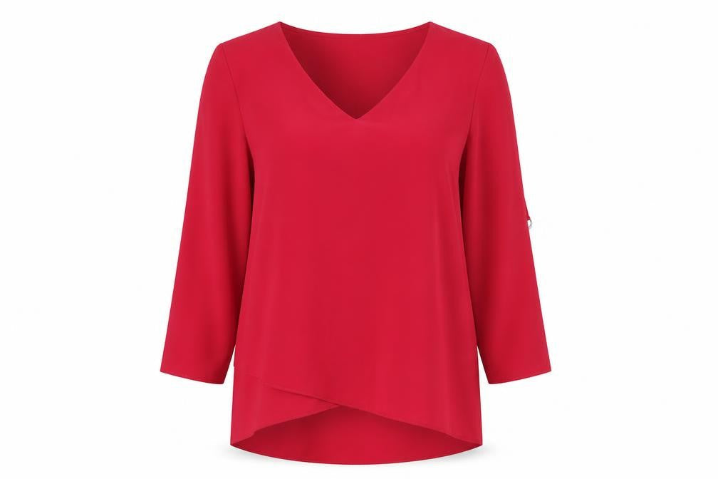 M&Co Womens Pink Polyester Basic Blouse Size 8 V-Neck - Buckle Detail