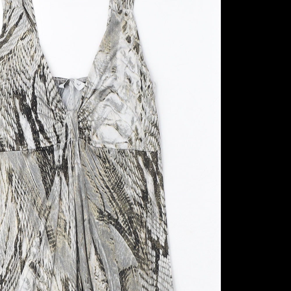 New Look Womens Grey Animal Print Polyester Tunic Tank Size 12 V-Neck - Reptile Print