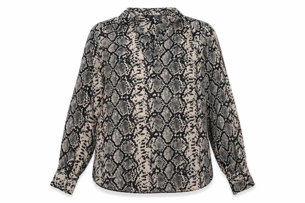 M&Co Womens Beige Animal Print Polyester Basic Blouse Size 10 Collared - Snake Print