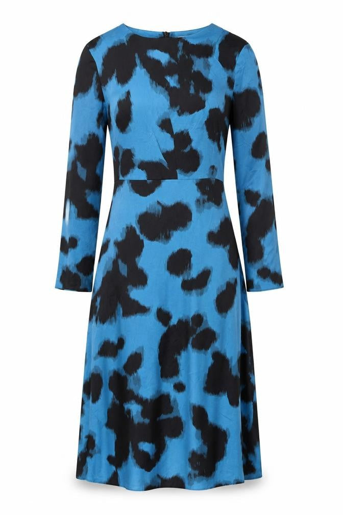 Autograph Womens Blue Geometric Viscose A-Line Size 10 Round Neck Zip