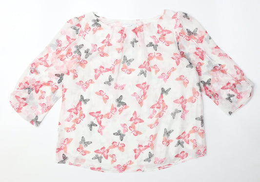 Wallis Womens White Geometric Polyester Basic Blouse Size M Boat Neck - Butterfly