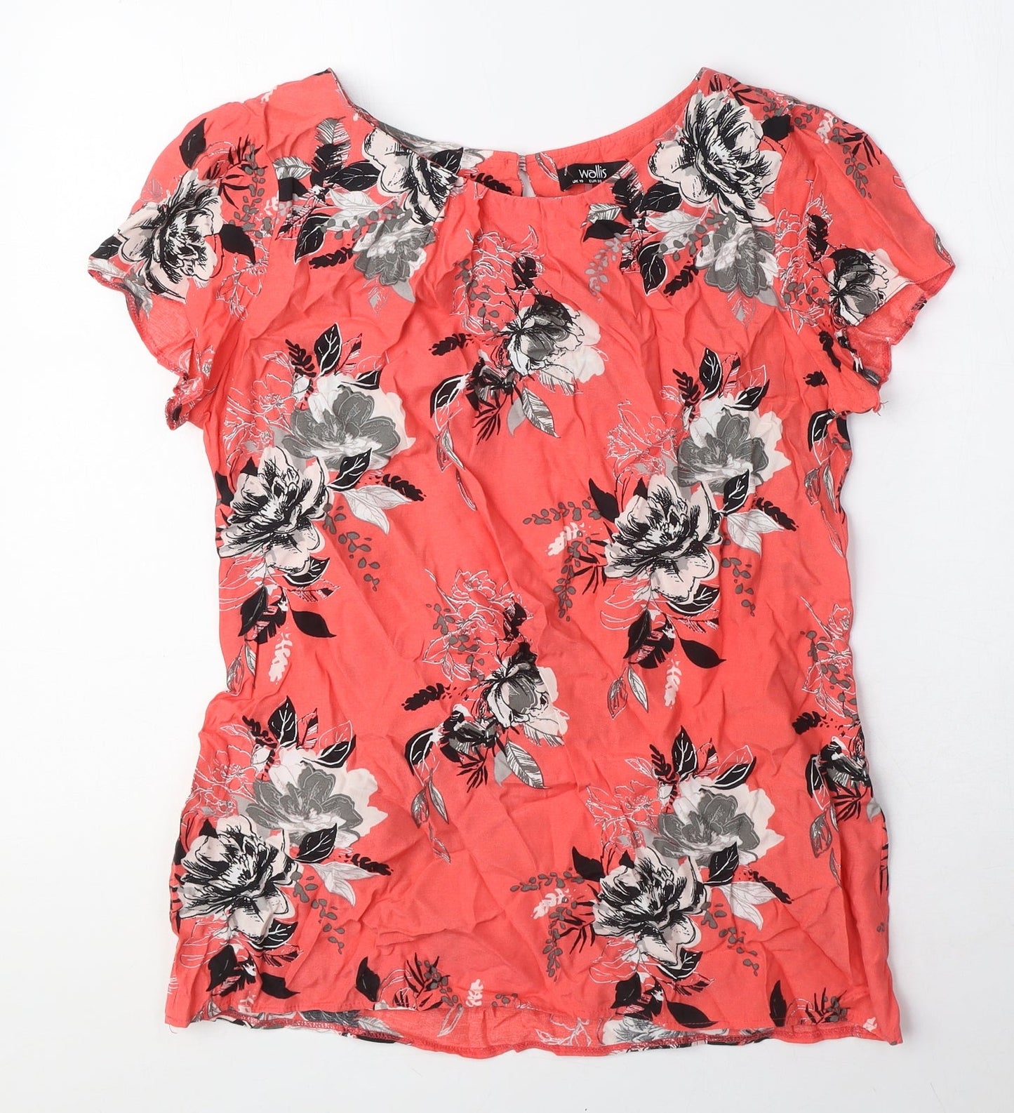 Wallis Womens Pink Floral Viscose Basic T-Shirt Size 10 Round Neck