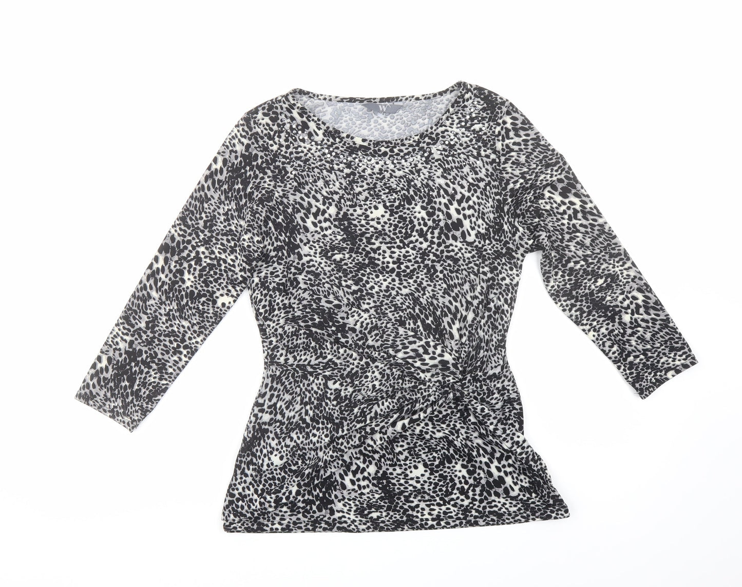 BHS Womens Grey Animal Print Polyester Basic Blouse Size 10 Boat Neck - Embellished Neckline
