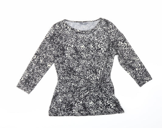 BHS Womens Grey Animal Print Polyester Basic Blouse Size 10 Boat Neck - Embellished Neckline