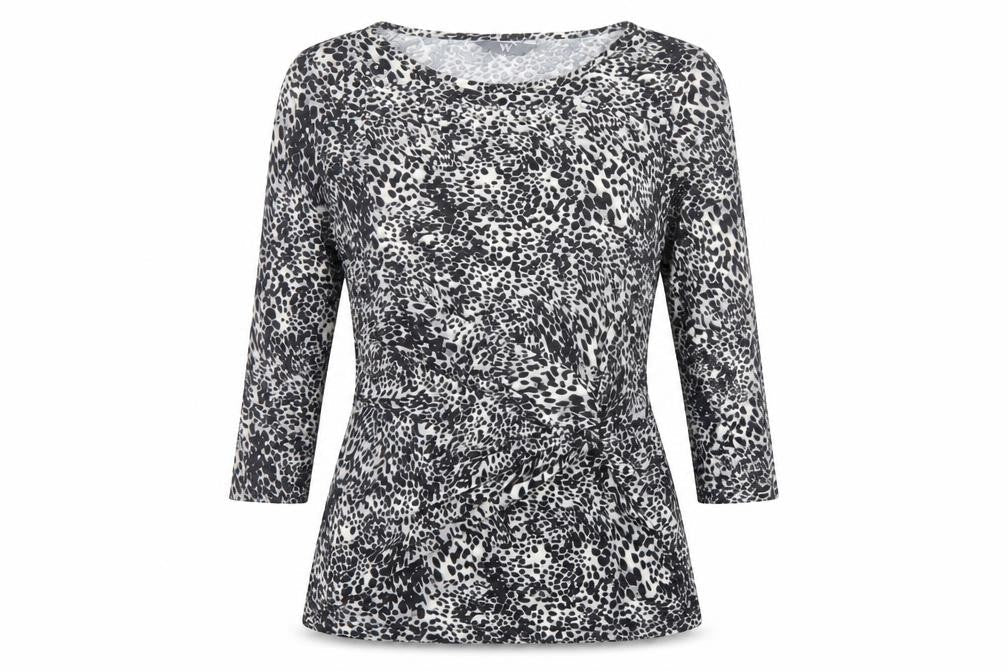 BHS Womens Grey Animal Print Polyester Basic Blouse Size 10 Boat Neck - Embellished Neckline
