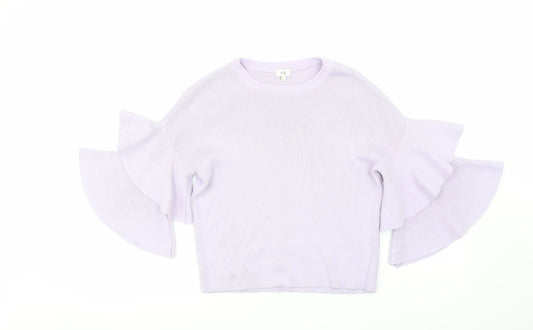 River Island Womens Purple Round Neck Cotton Pullover Jumper Size 6 - Flared Sleeves