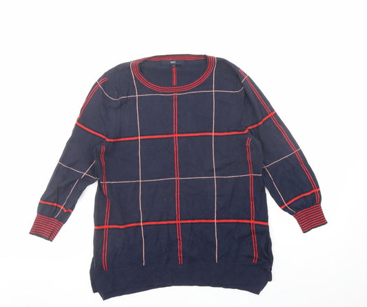 NEXT Womens Blue Round Neck Plaid Cotton Pullover Jumper Size 14