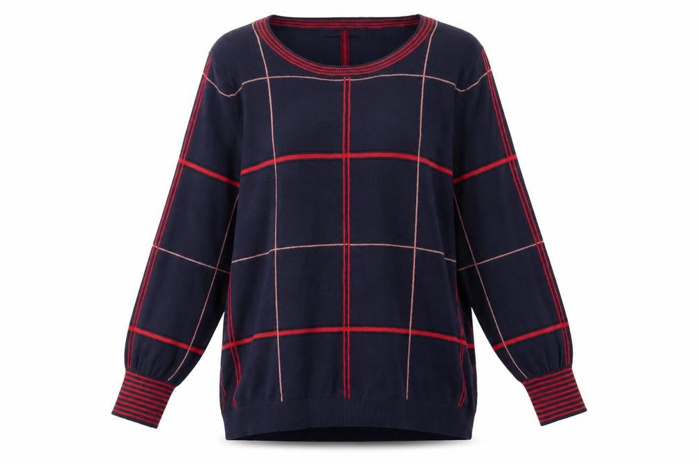NEXT Womens Blue Round Neck Plaid Cotton Pullover Jumper Size 14