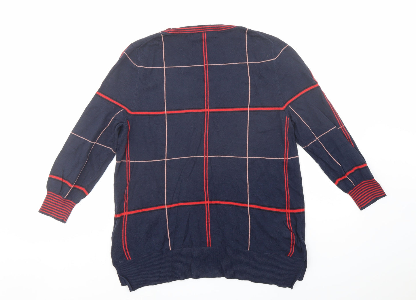 NEXT Womens Blue Round Neck Plaid Cotton Pullover Jumper Size 14