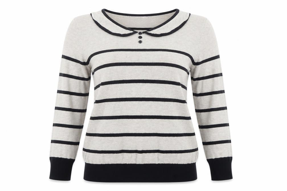 Wallis Womens Beige Collared Striped Viscose Pullover Jumper Size 8