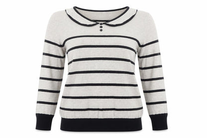 Wallis Womens Beige Collared Striped Viscose Pullover Jumper Size 8