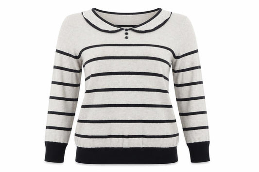 Wallis Womens Beige Collared Striped Viscose Pullover Jumper Size 8